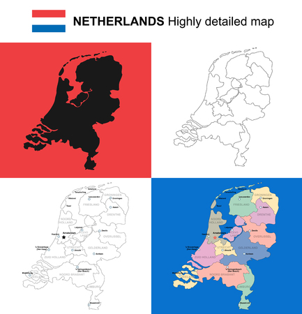 Netherlands, Vector highly detailed political map with regions, provinces and capital.のイラスト素材