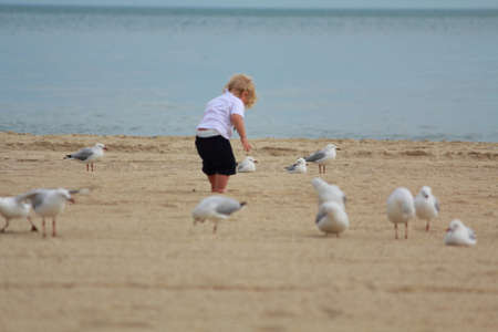 toddler on the beachの写真素材
