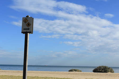 sign on the beachの写真素材
