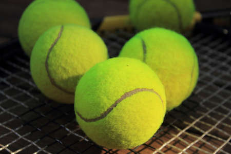 tennis balls and racketの写真素材