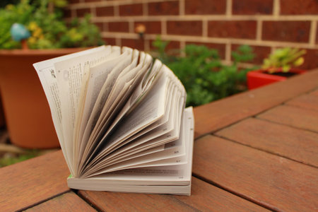 book on the wooden deckの写真素材