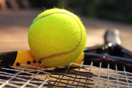 tennis ball and racketの写真素材