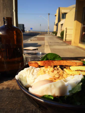big breakfast by the beachの写真素材