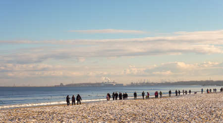Morning walk on the beach, Gdansk, Polandの写真素材