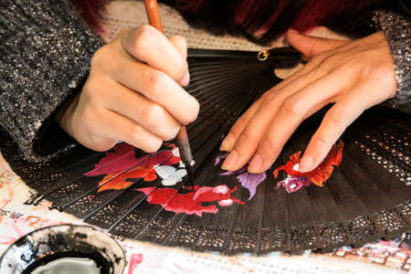 Painting of chinese hand fanの写真素材