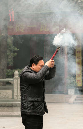 Zhoushan, China - May. 25, 2016: buddha temple during the ordinary day, Mr Xiang pray for luckのeditorial素材
