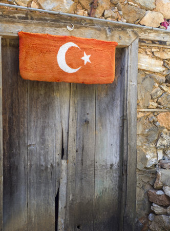 Old door with Turkish flag