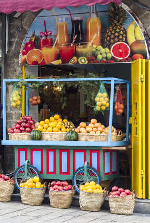 Jerusalem, Israel - 12/15/2019: fruits market, main street.のeditorial素材