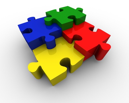3d puzzle illustration isolated on white backgroundの写真素材