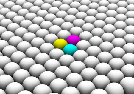 illustration of colored spheres among whitesの写真素材