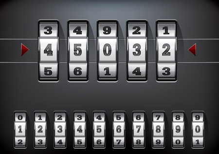 vector illustration of a combination lock set with all ten numbersのイラスト素材
