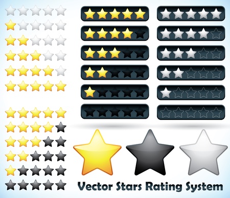 Star Rating System.illustration of a rating system based on stars one through five in various formats and coloursのイラスト素材