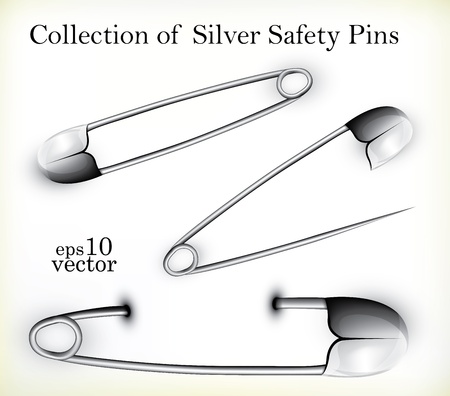 Collection of opened and closed Silver Safety Pinsのイラスト素材