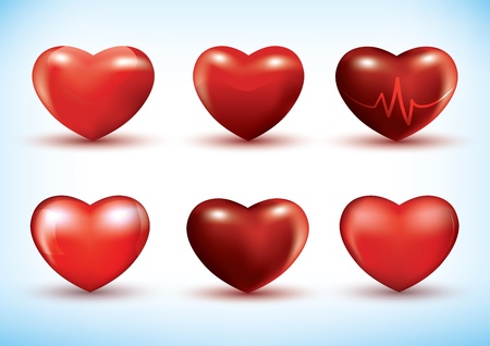 Set of six different red 3d hearts のイラスト素材