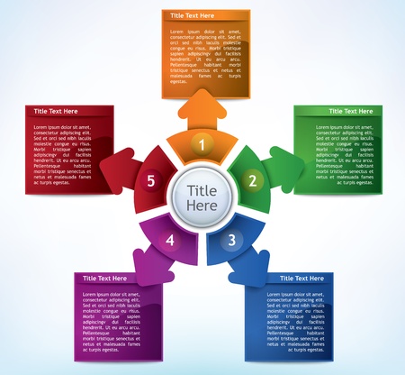 Business Presentation Diagram with five different colored fields for text and statisticsのイラスト素材
