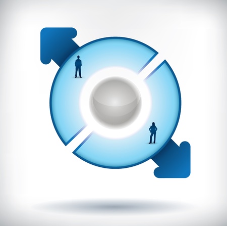 Segmented Presentation template with two parts, people silhouettes and arrowsのイラスト素材
