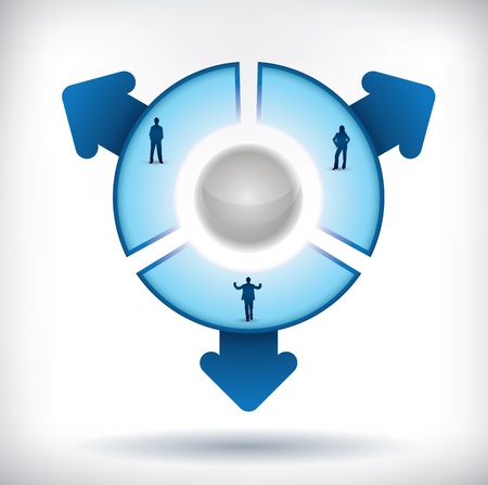 Segmented Presentation template with three parts, people silhouettes and arrowsのイラスト素材