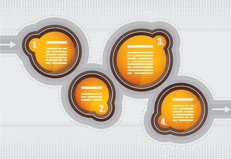 Presentation flow chart template with four interlinked numbered text bubbles signifying different components or steps in the process with incoming and outgoing directional arrowsのイラスト素材