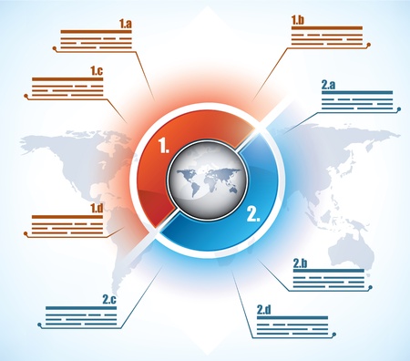 Modern two parts business diagram with a world map and place for textのイラスト素材