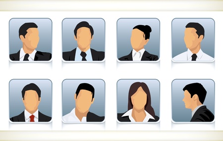 Template illustration of eight faceless or featureless head and shoulder portraits for male and female businesspeople in business attireのイラスト素材