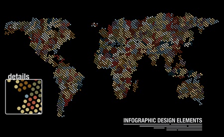 Infographic design template of a world map created from many circlesのイラスト素材
