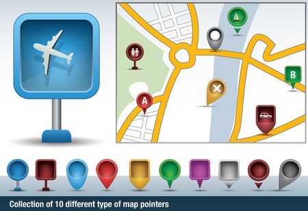 Collection of map indicators, directional signs and pinsのイラスト素材