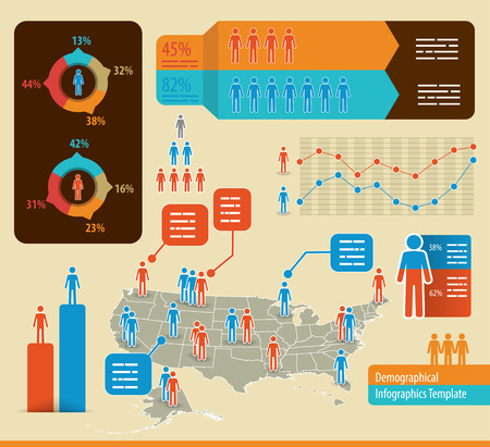 Infographics template with people icons and a map of the united states of americaのイラスト素材