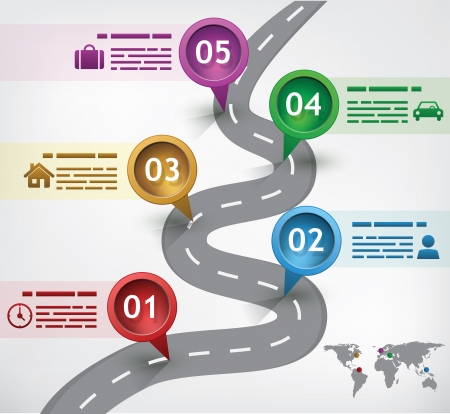 Presentation template with a road and five marked spotsのイラスト素材