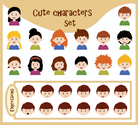 cute character set with various expressions appliable for each characterのイラスト素材