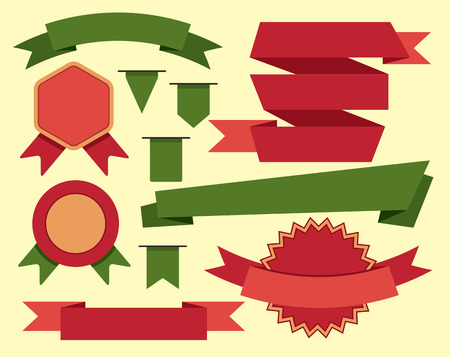 Flat ribbons collection with flags and bannersのイラスト素材