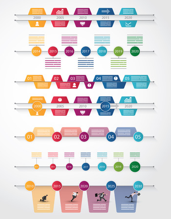 Set of seven different timeline for infograpics, brochures and online useのイラスト素材