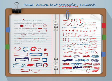 Set of text correction elements written in illustration of a notepadのイラスト素材