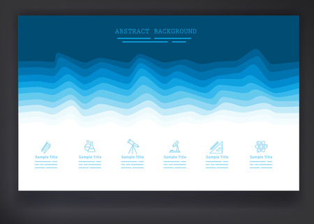 Abstract background with blue waves and a set of simple iconsのイラスト素材