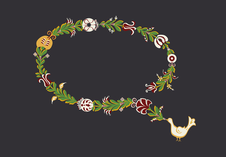Traditional hand-drawn frame with floral decorative elements and doveのイラスト素材