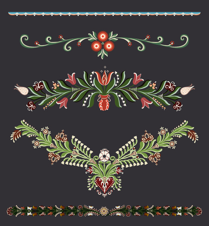 Traditional hand-drawn space dividers with floral elementsのイラスト素材