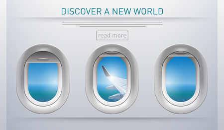 Illustration of a plane portholes usable for banners, brochures in tourism themeのイラスト素材