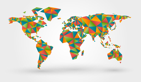Polygonal colorful world map in origami styleのイラスト素材