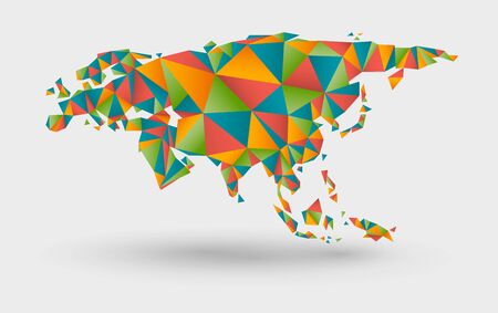 Colorful origami style map of europe and asiaのイラスト素材