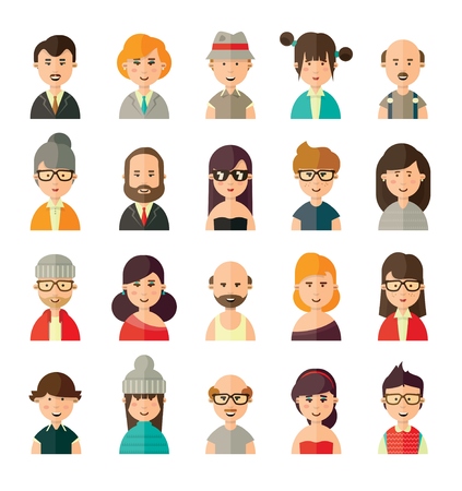 Collection of different avatars in flat style of young, old, female and male peopleのイラスト素材