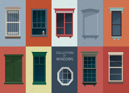 Collection of different vector window illustrations in flat styleのイラスト素材