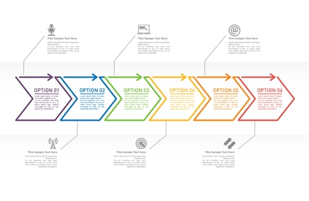 Arrow business concept with 6 options or steps for infographic. Professional presentation template for diagrams, graph, presentations and charts. Business data visualization concept.のイラスト素材