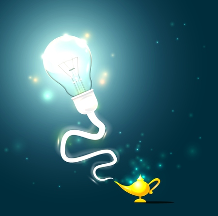 Illustration of a magical lightbulb coming out from a lampのイラスト素材