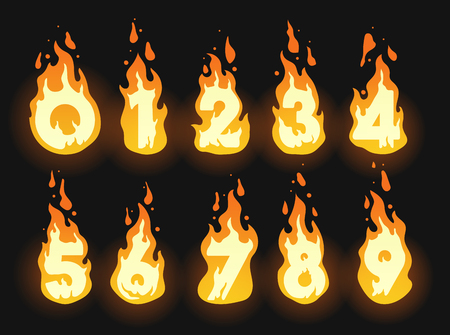 Set of burning fiery numbers for hot offers, discounts and global warming or summer themesのイラスト素材
