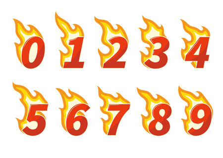 Collection of red burning fiery numbers vector illustrationのイラスト素材