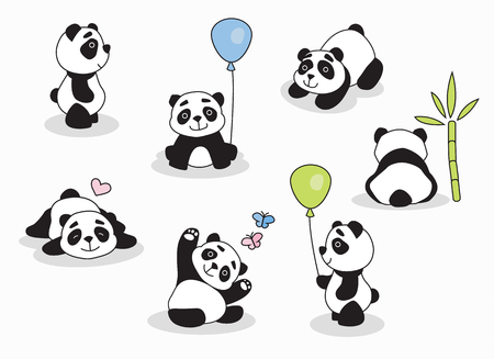 Panda cartoon character in various expression for invitations, parties and surprisesのイラスト素材