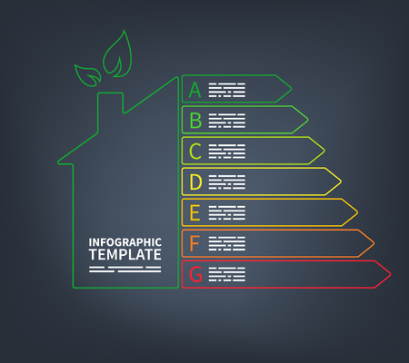 Energy efficiency rating with house icon template for brochures, infographicsのイラスト素材
