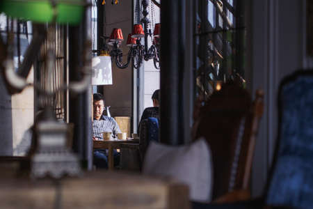 man relax at Cafeのeditorial素材