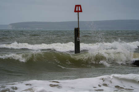 Baltic Sea in winter, stormy weather, waves and windの写真素材