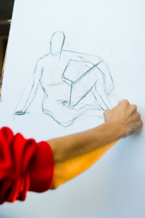young artist drawing human bodyの写真素材
