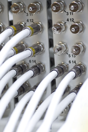 Network cable connected to a switch (selective focus)